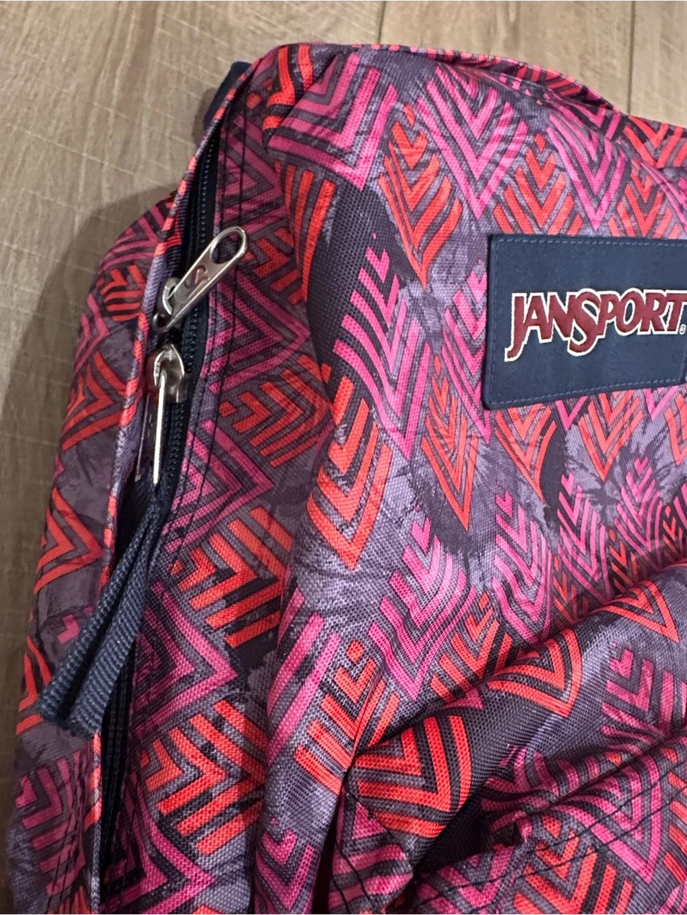 Jansport Pink and Red Geometric Pattern Backpack